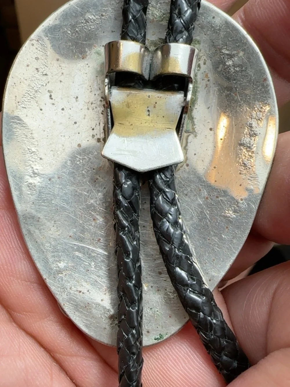 Vintage Oversized Native American Silver Turquoise & Coral Bolo Tie